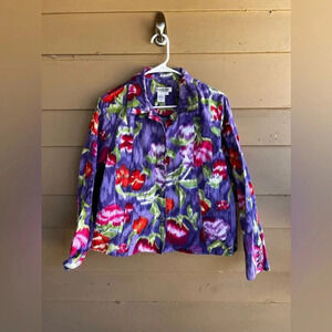 Vintage Coldwater Creek Floral Denim Jacket - Size L